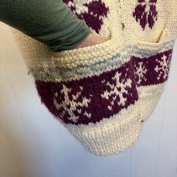 Vintage Handmade Knit Cardigan Sweater Vest Shawl Collar Mens Large Cowichan 70s - Picture 9 of 11